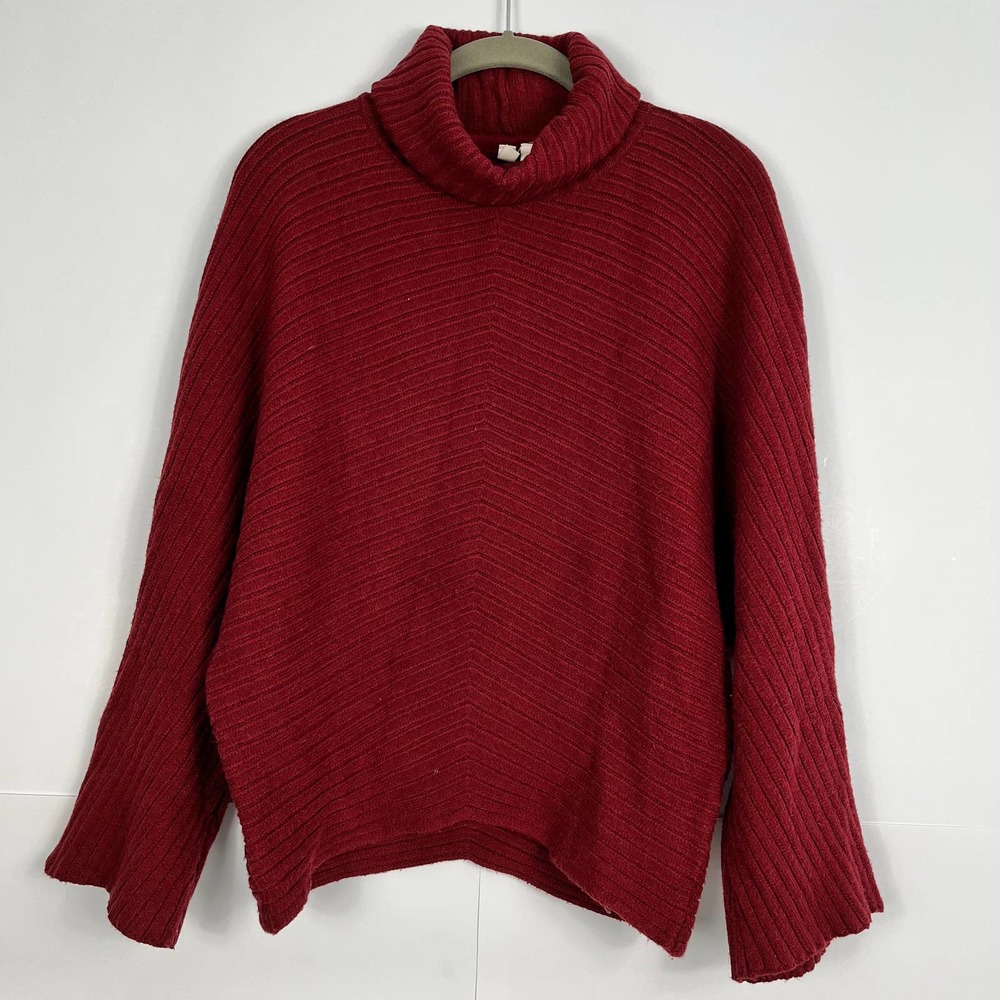 Anthropologie Moth Women XS Ribbed Oversized Turtleneck Sweater Pullover Red